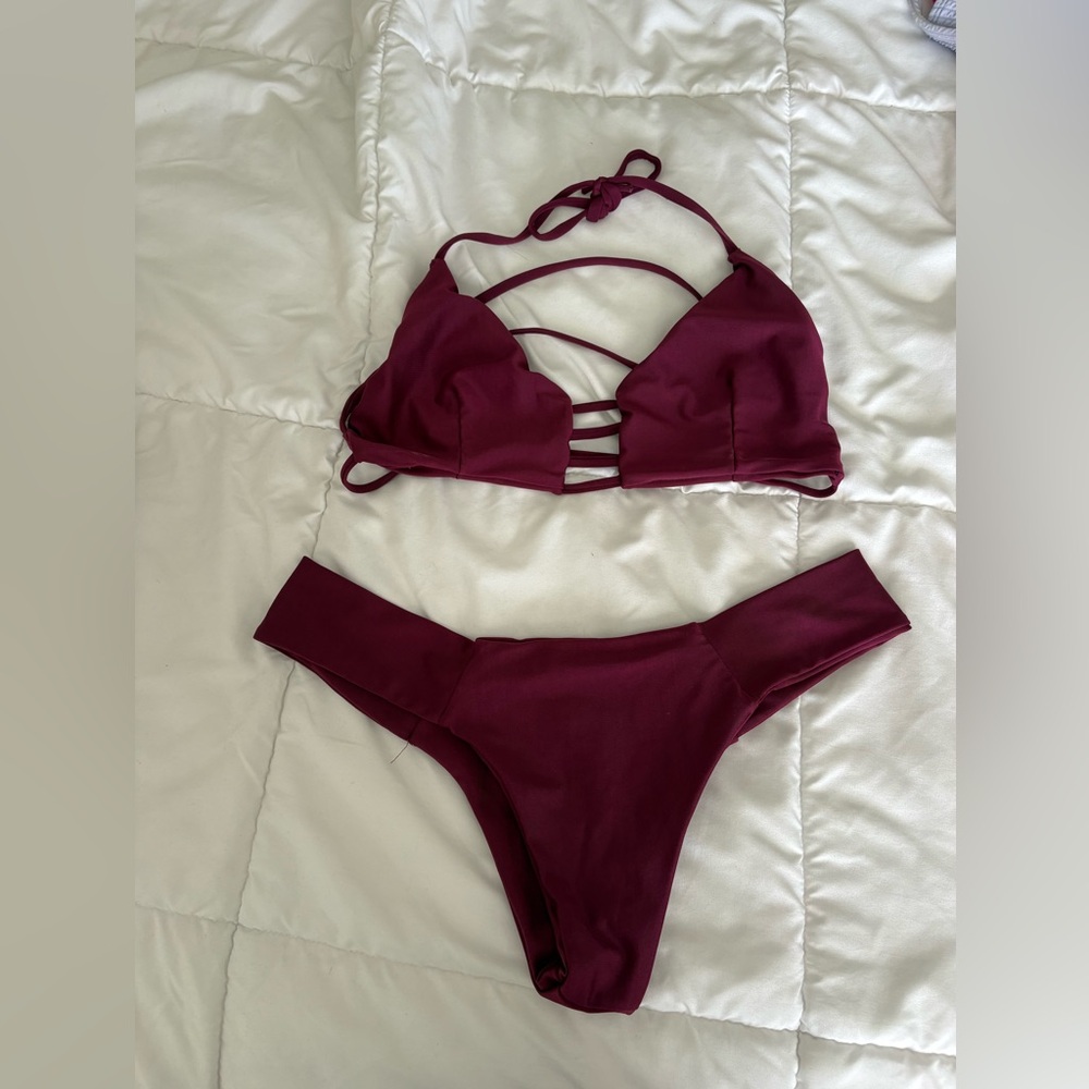 Strappy Triangle Bikini Set in Burgundy